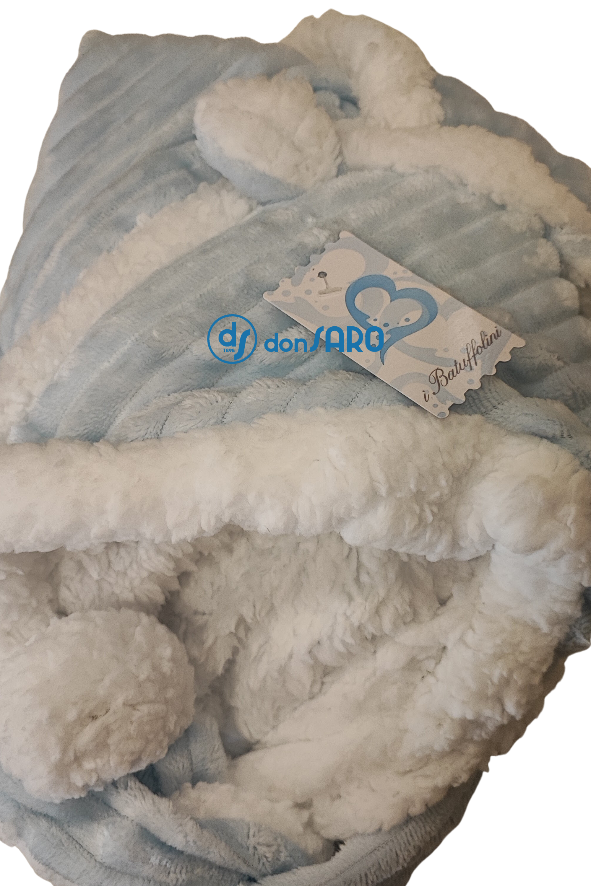 Coperta neonato in filo di cotone cielo con sfumature di bianco - Batuffolo  Baby