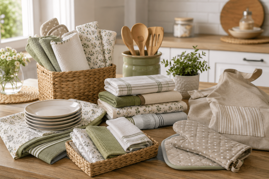 corredo sposa con biancheria per la cucina e accessori tessili coordinati