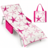 telo lettino spiaggia microfibra con tasche laterali fantasia stelle marine fucsia