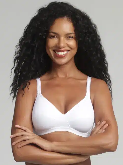 reggiseno senza ferretto playtex criss cross microfibra bianco indossato