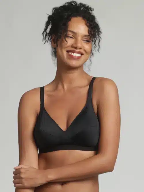 reggiseno senza ferretto playtex criss cross microfibra nero indossato