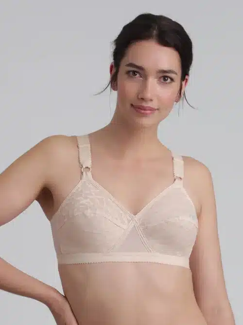 reggiseno senza ferretto playtex criss cross beige indossato fronte