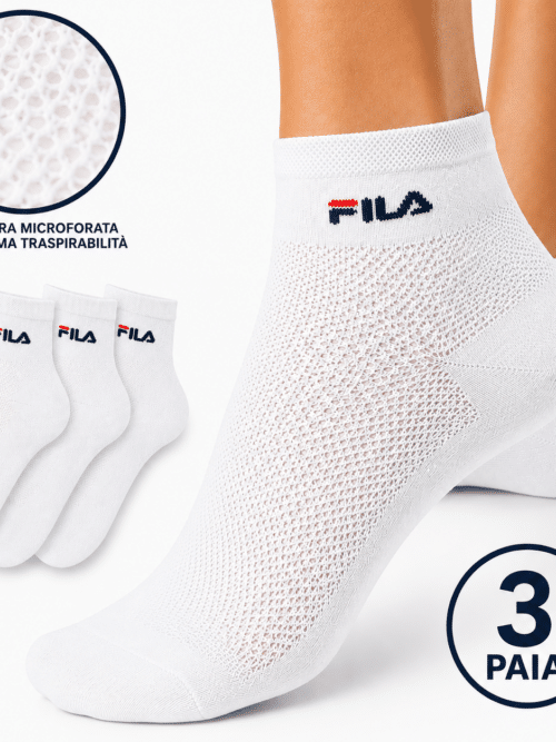 Calze corte FILA bianco traspiranti con trama microforata confezione da 3 paia