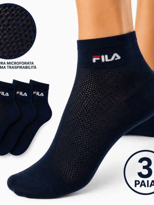 Calze corte FILA blu traspiranti con trama microforata confezione da 3 paia