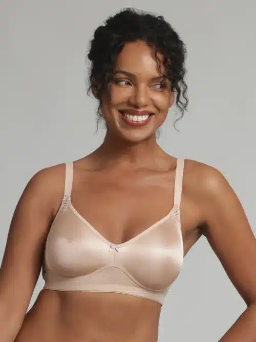 reggiseno senza ferretto playtex essential support beige indossato