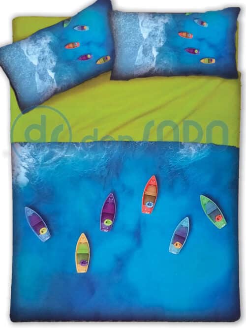 Completo lenzuola copriletto matrimoniale Little Boat