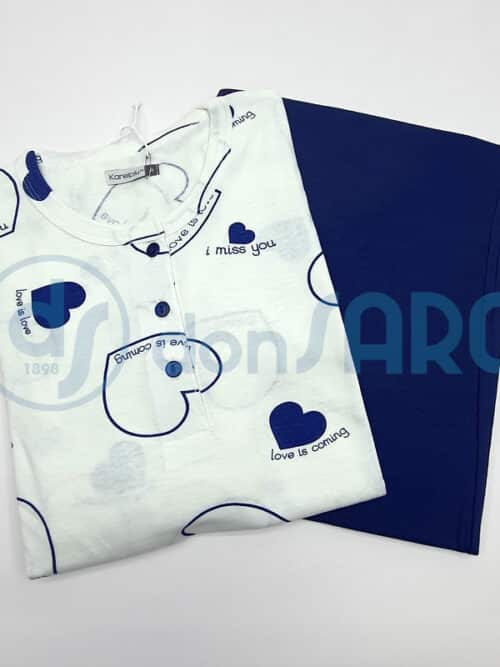 Pigiama donna cotone manica lunga Cuori, Karel KC0086