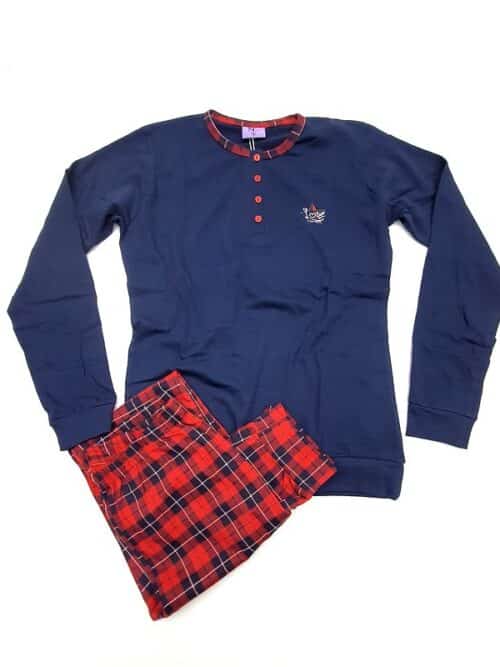 Pigiama donna caldo cotone con polsini, Notteluna GRN 12
