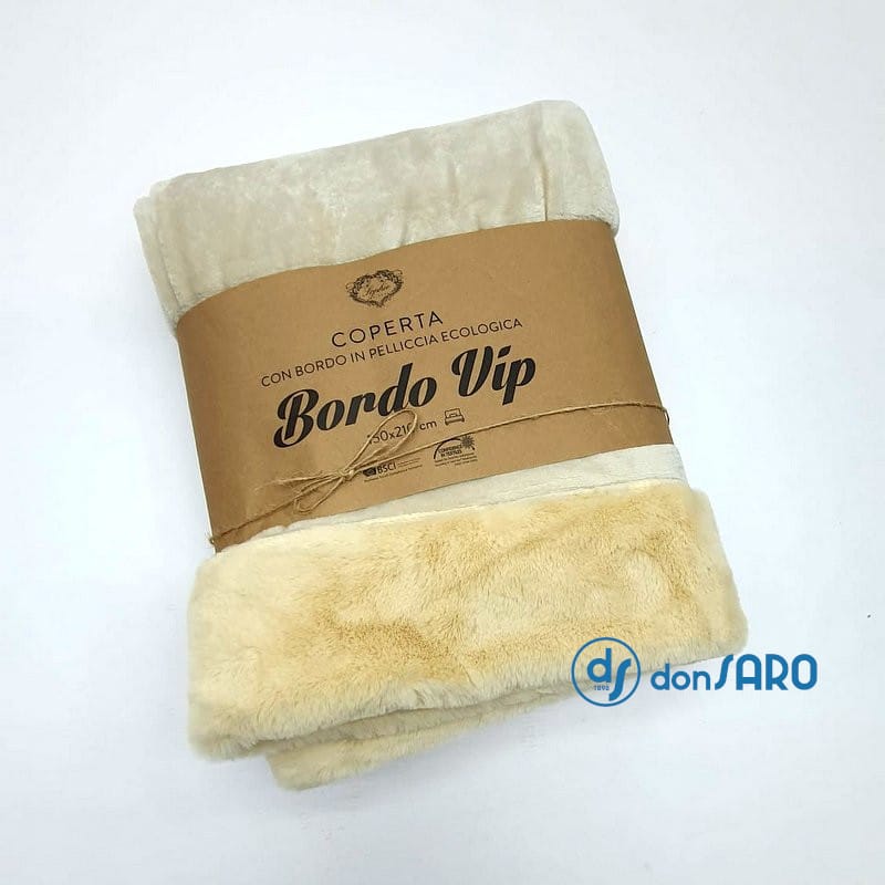 Coperta coral-pile con bordo pelliccia ecologica, Bordo Vip