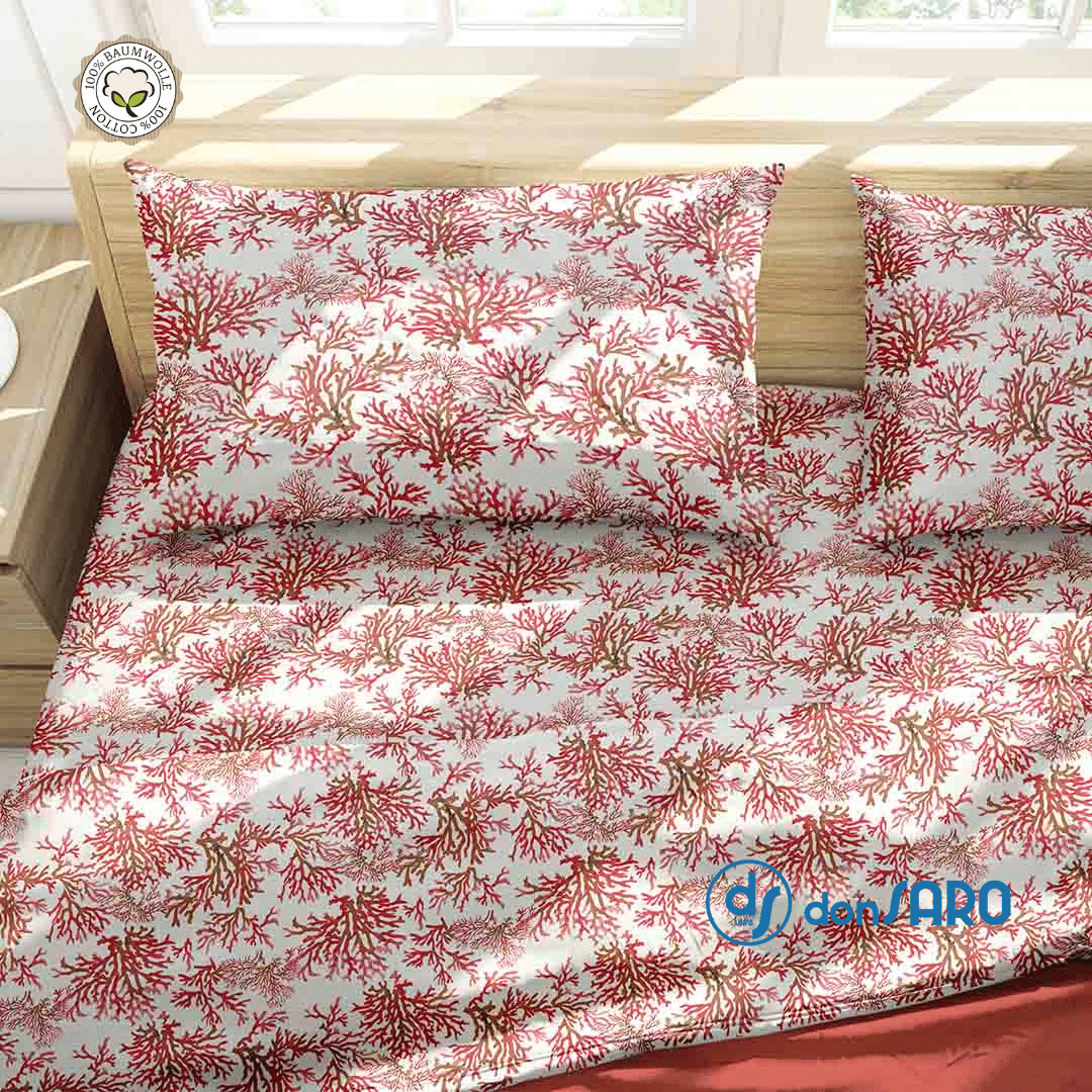 Completo lenzuola cotone disegno coralli marini, Antille
