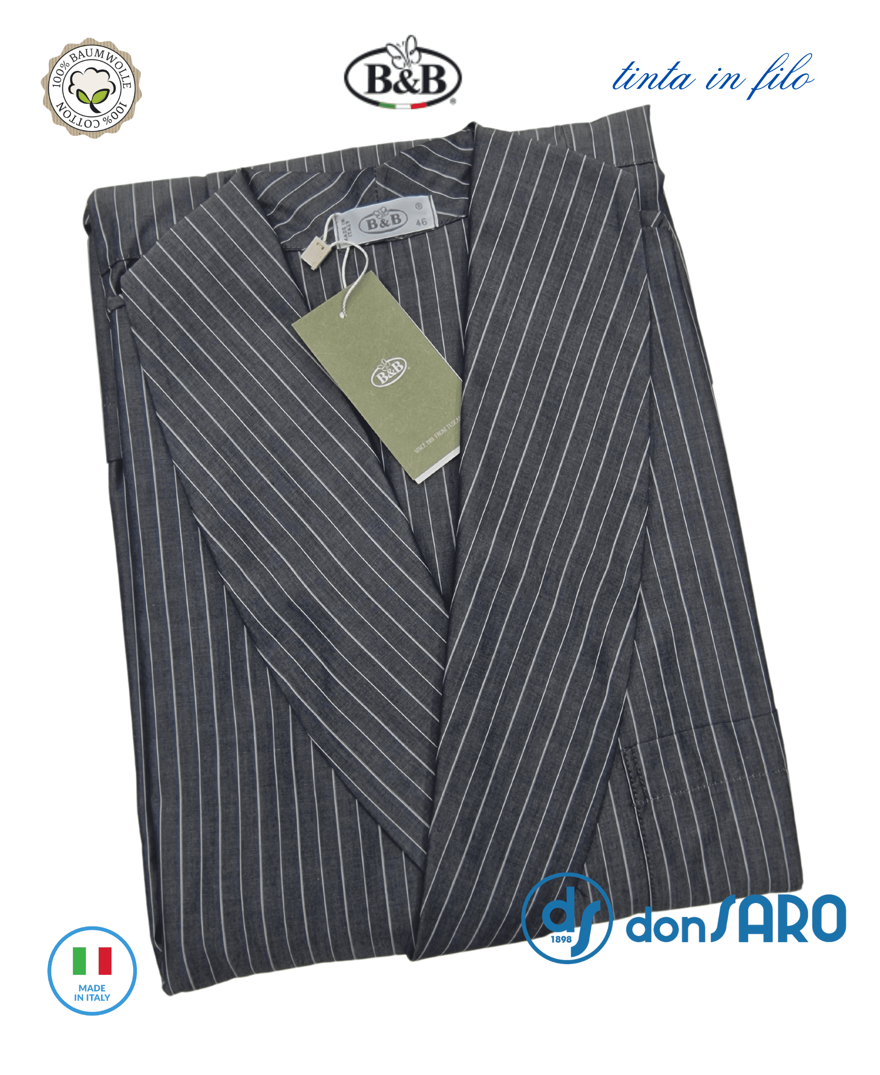 vestaglia uomo cotone tinto in filo bb made italia colore grigio medio riga dettaglio