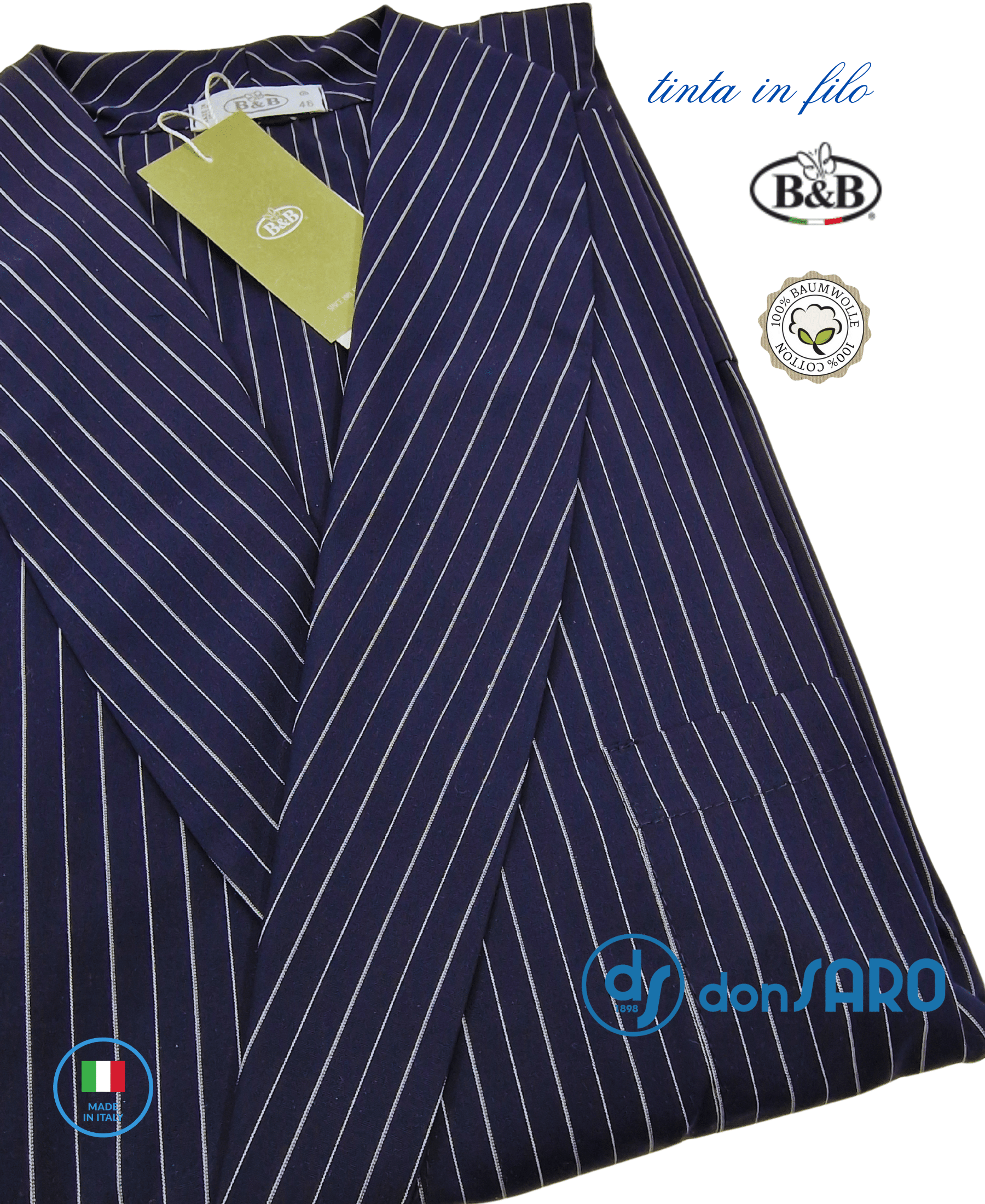 Vestaglia uomo cotone riga classica B&B Genova - immagine 5