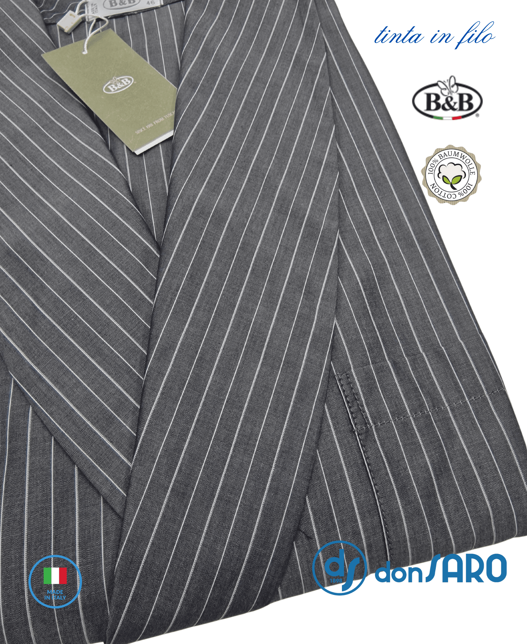 Vestaglia uomo cotone riga classica B&B Genova - immagine 4