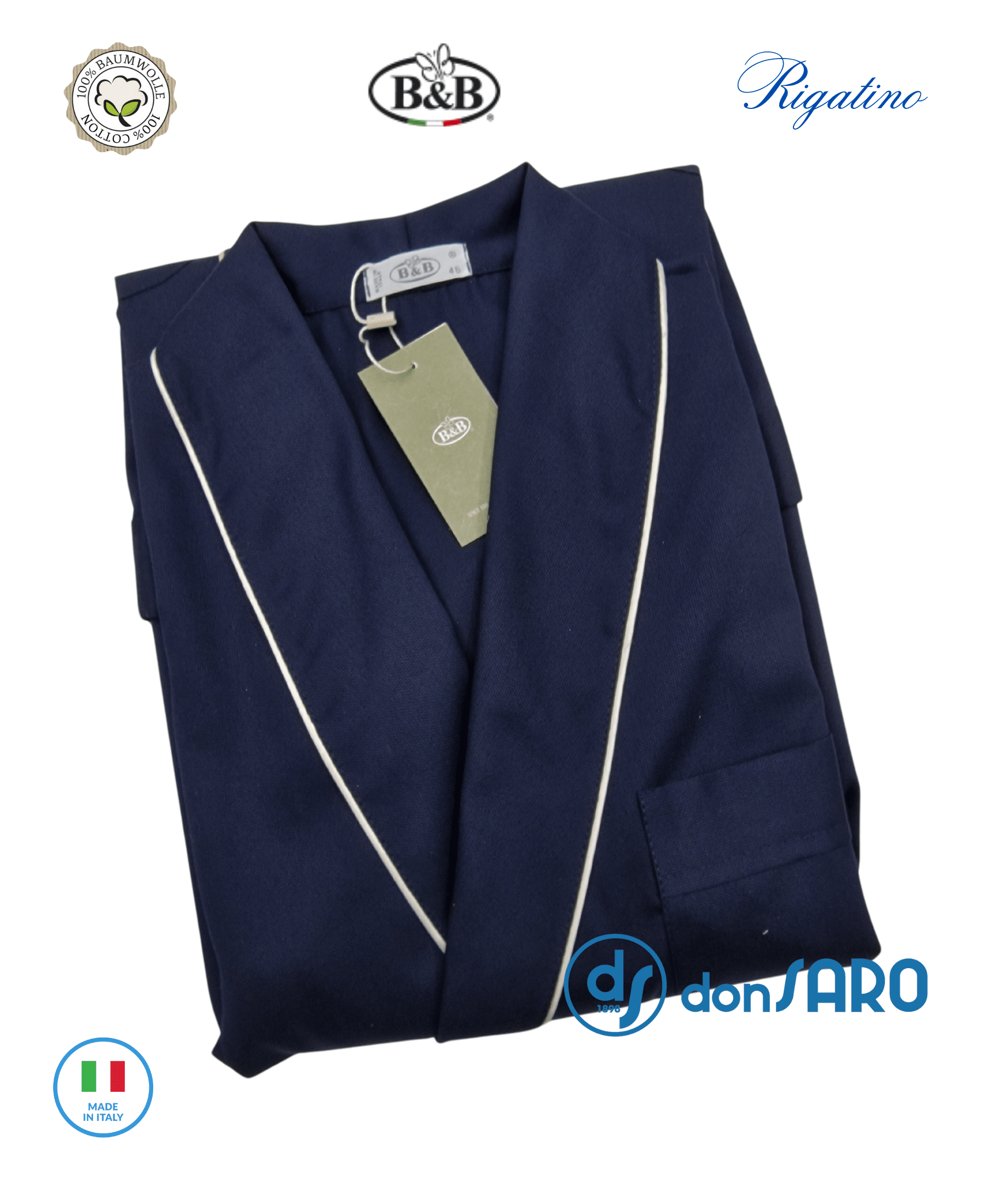 vestaglia uomo cotone rigatino bb made italia colore rigatino blu