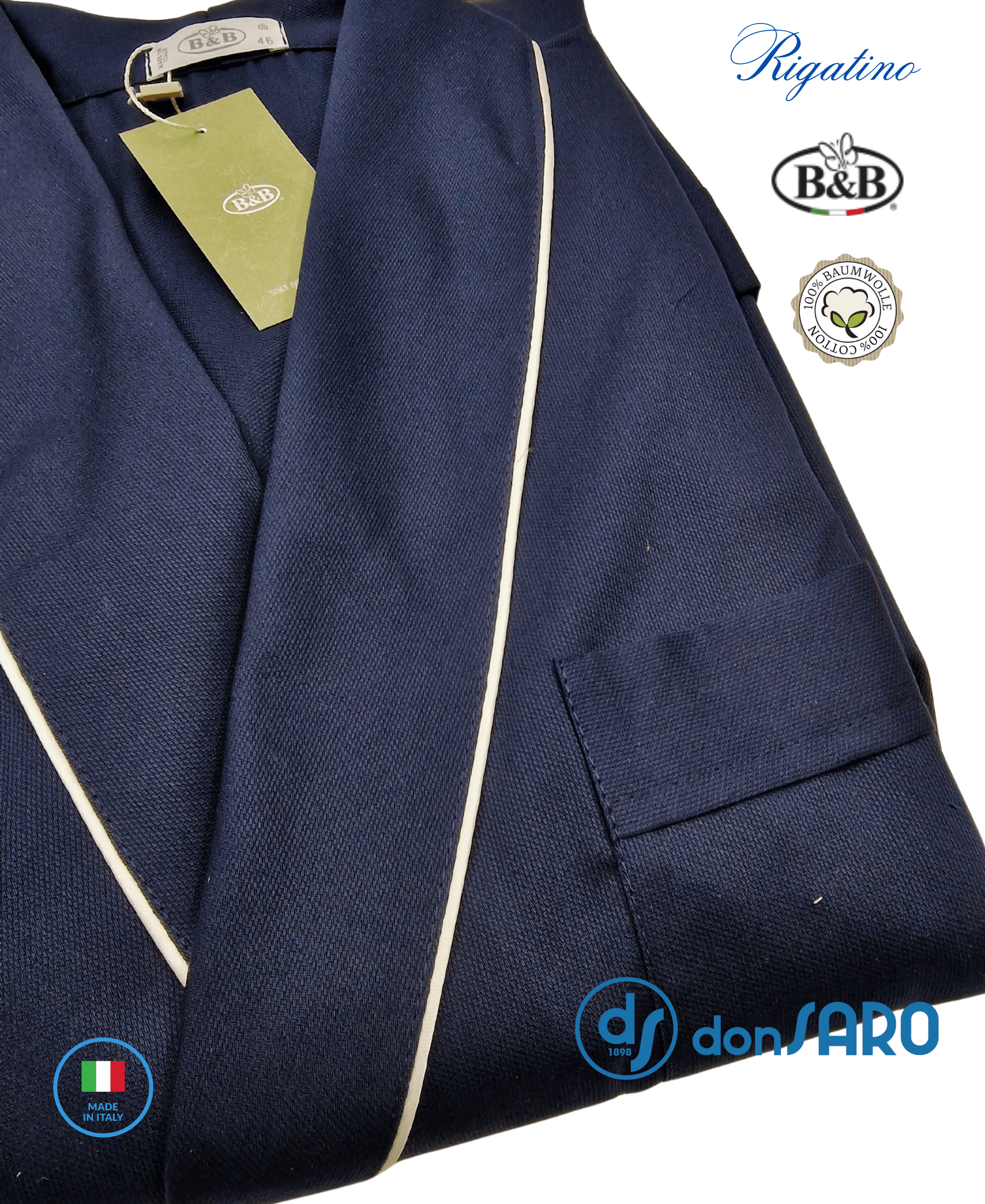 Vestaglia uomo rigatino puro cotone B&B Enry - immagine 3