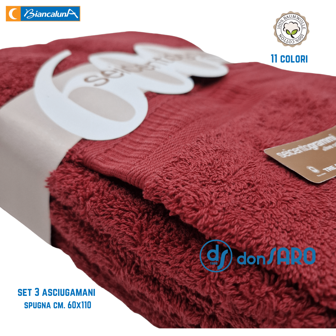 Set 3 asciugamani spugna 600 gsm cotone Biancaluna - immagine 5
