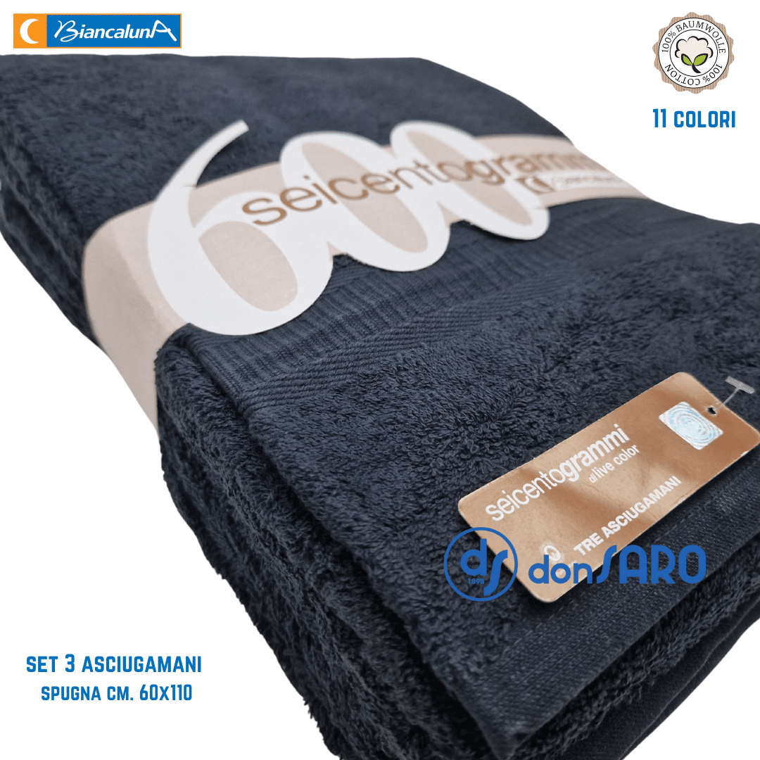 Set 3 asciugamani spugna 600 gsm cotone Biancaluna - immagine 9