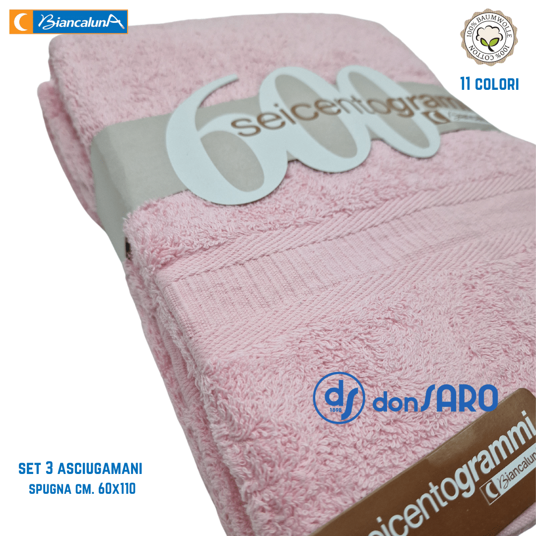 Set 3 asciugamani spugna 600 gsm cotone Biancaluna - immagine 12