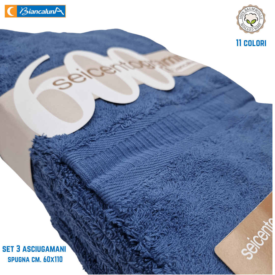 Set 3 asciugamani spugna 600 gsm cotone Biancaluna - immagine 8