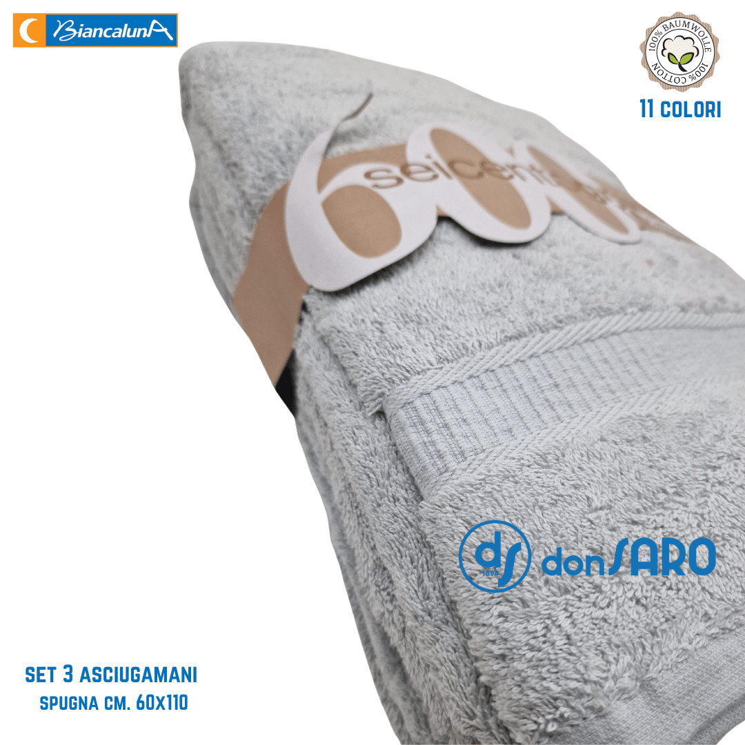 Set 3 asciugamani spugna 600 gsm cotone Biancaluna - immagine 7