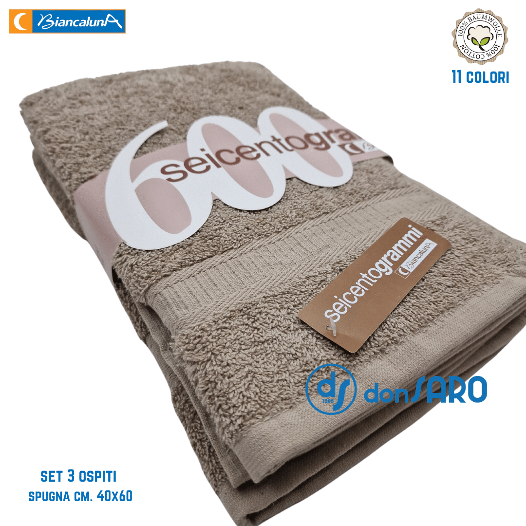 Set 3 asciugamani ospiti spugna 600 gsm cotone Biancaluna - immagine 6