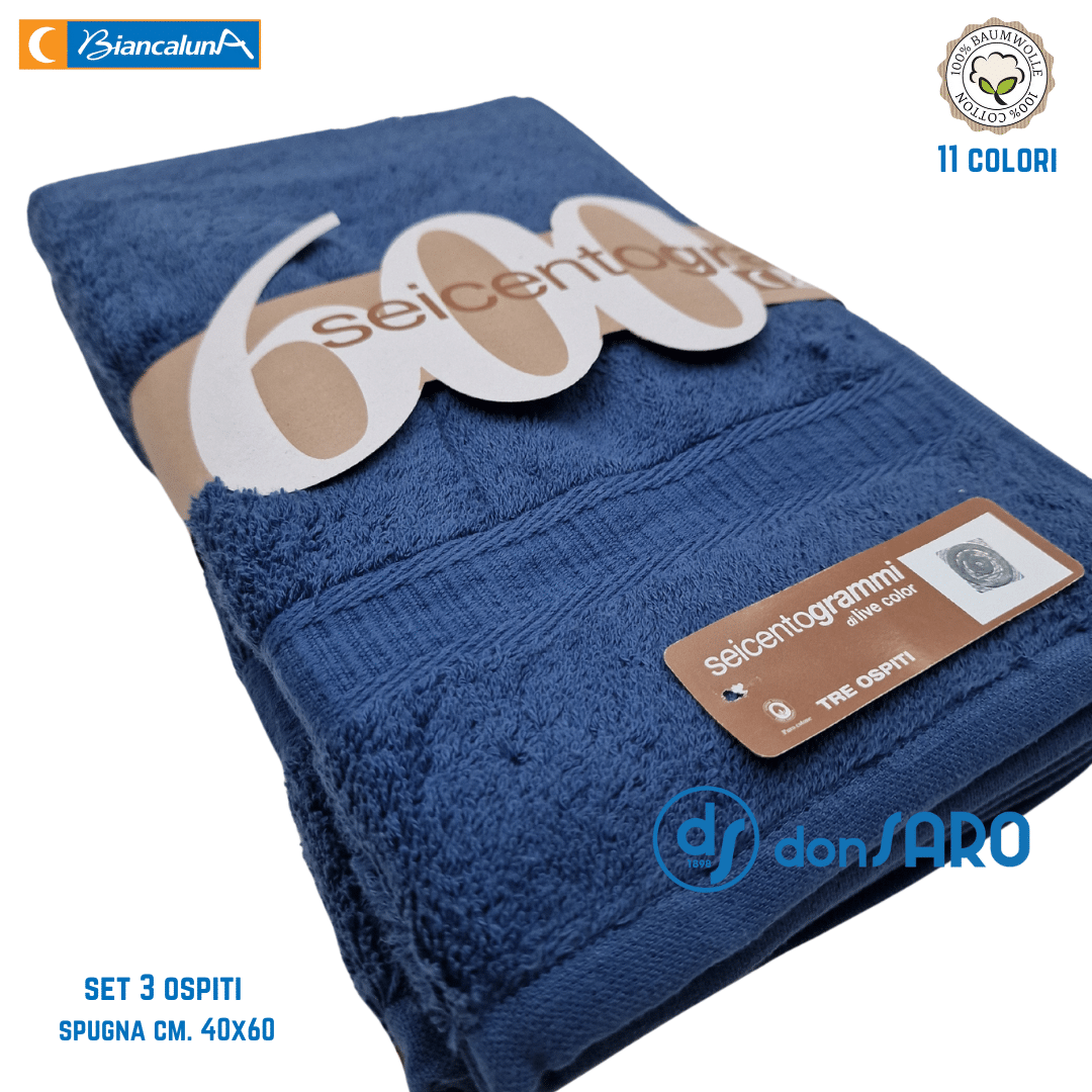 Set 3 asciugamani ospiti spugna 600 gsm cotone Biancaluna - immagine 8