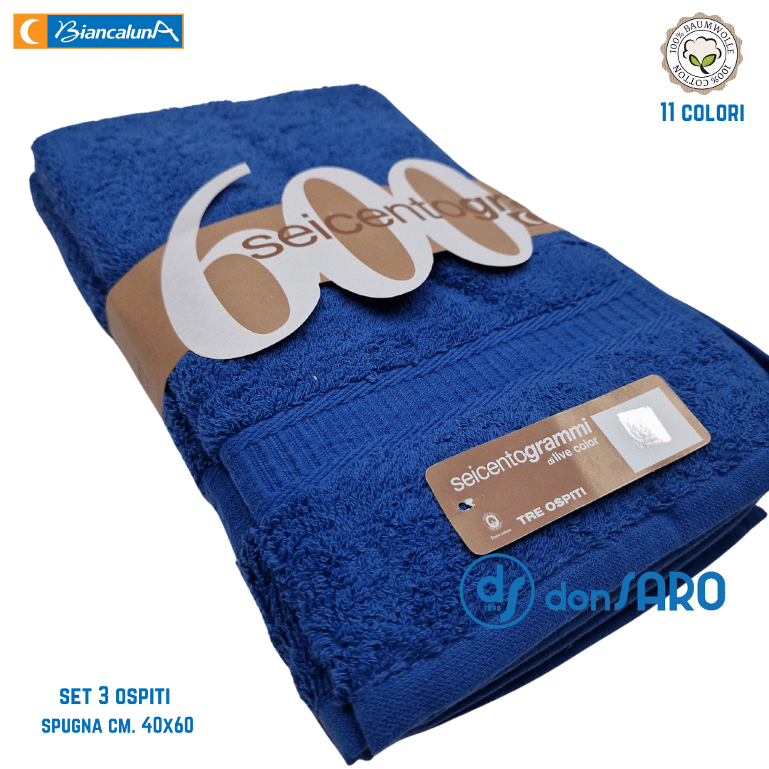 Set 3 asciugamani ospiti spugna 600 gsm cotone Biancaluna - immagine 7