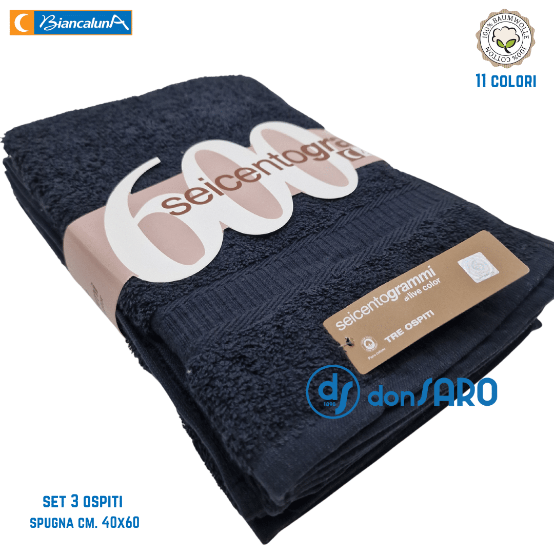 Set 3 asciugamani ospiti spugna 600 gsm cotone Biancaluna - immagine 11