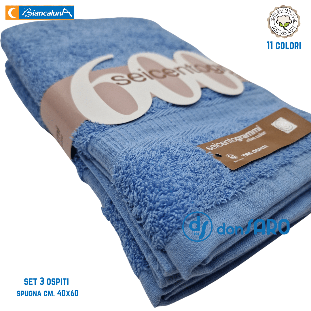 Set 3 asciugamani ospiti spugna 600 gsm cotone Biancaluna - immagine 10
