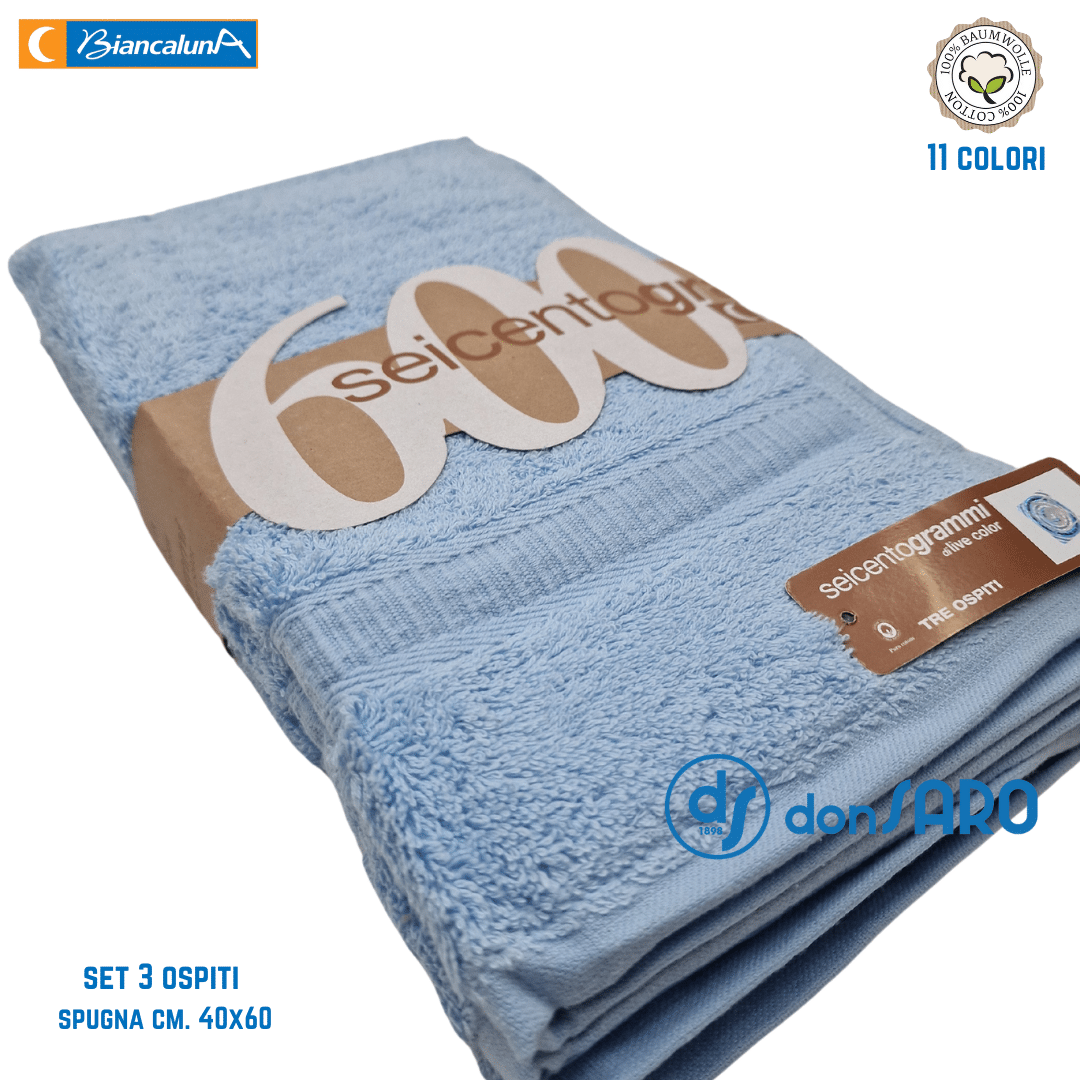 Set 3 asciugamani ospiti spugna 600 gsm cotone Biancaluna - immagine 9