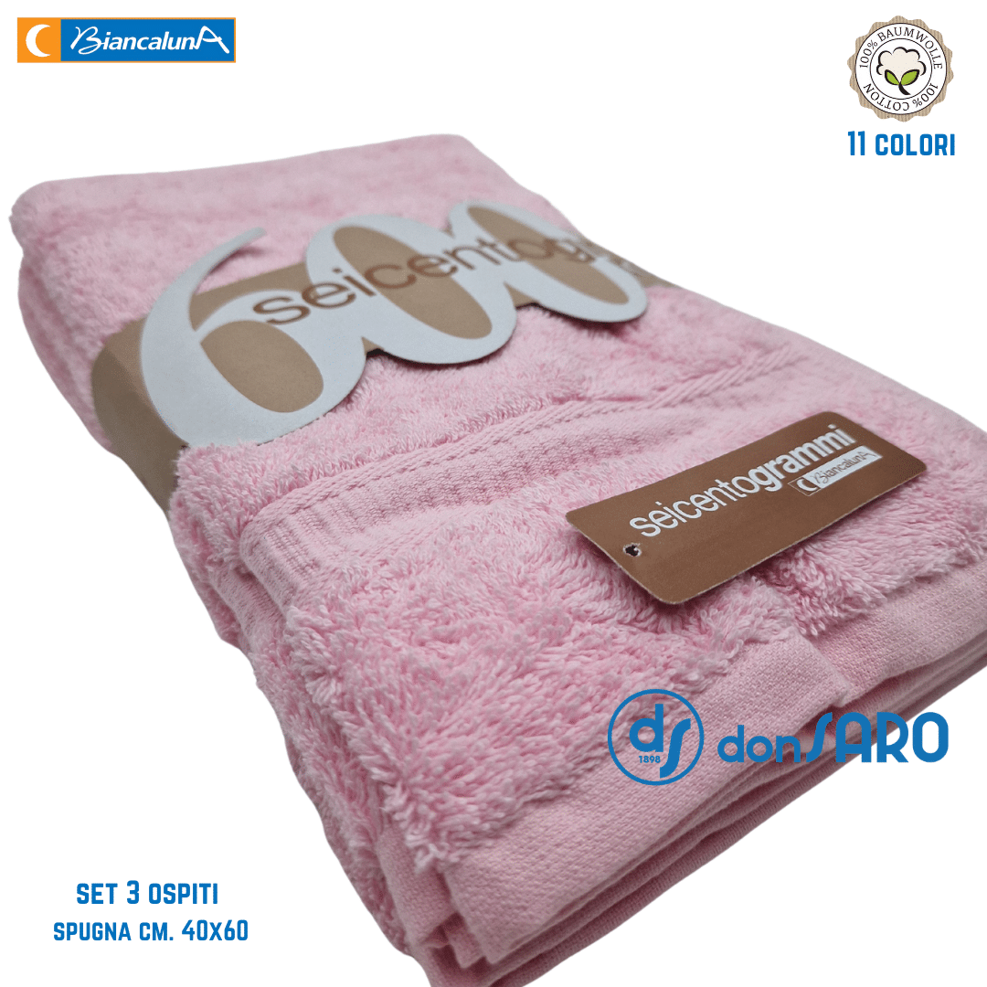 Set 3 asciugamani ospiti spugna 600 gsm cotone Biancaluna - immagine 3