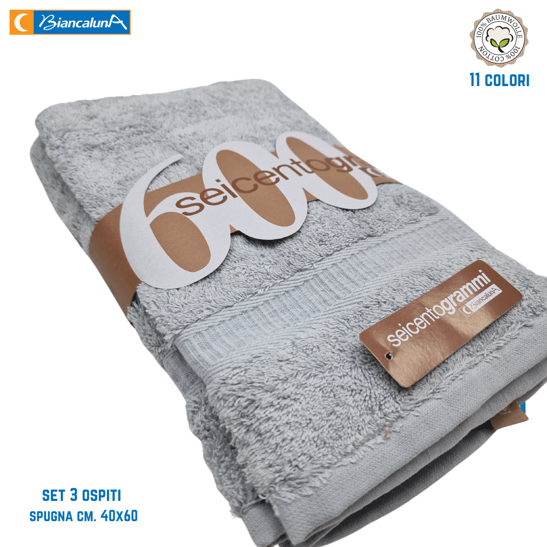 Set 3 asciugamani ospiti spugna 600 gsm cotone Biancaluna - immagine 4