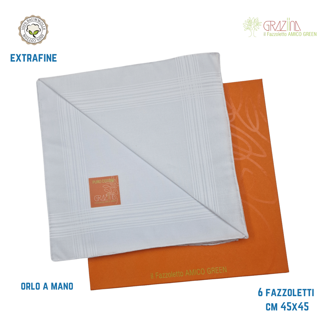 Fazzoletti uomo Graziina Lord cotone orlo a mano 45x45 set 6 pezzi