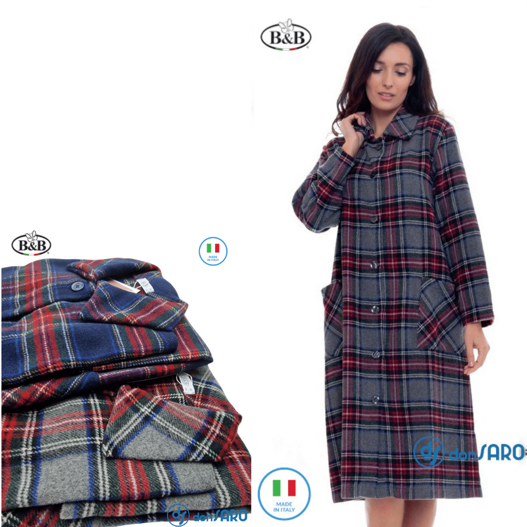 Vestaglia donna lana abbottonata scozzese B&B Brunella