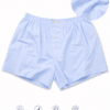 Boxer uomo Navigare colore celeste rigato in puro cotone tessuto effetto camicia morbido e traspirante con apertura a bottoni e dettaglio tessuto prodotto