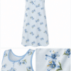 Camicia da notte donna Karelpiù colore cielo con spalla larga, fantasia floreale azzurra e dettaglio bottoncini, puro cotone 100% dettaglio tessuto